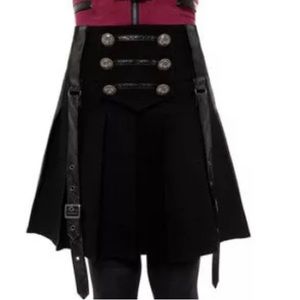 KILLSTAR Dark Academy Military Goth Pleated Skirt with Buttons and Buckles